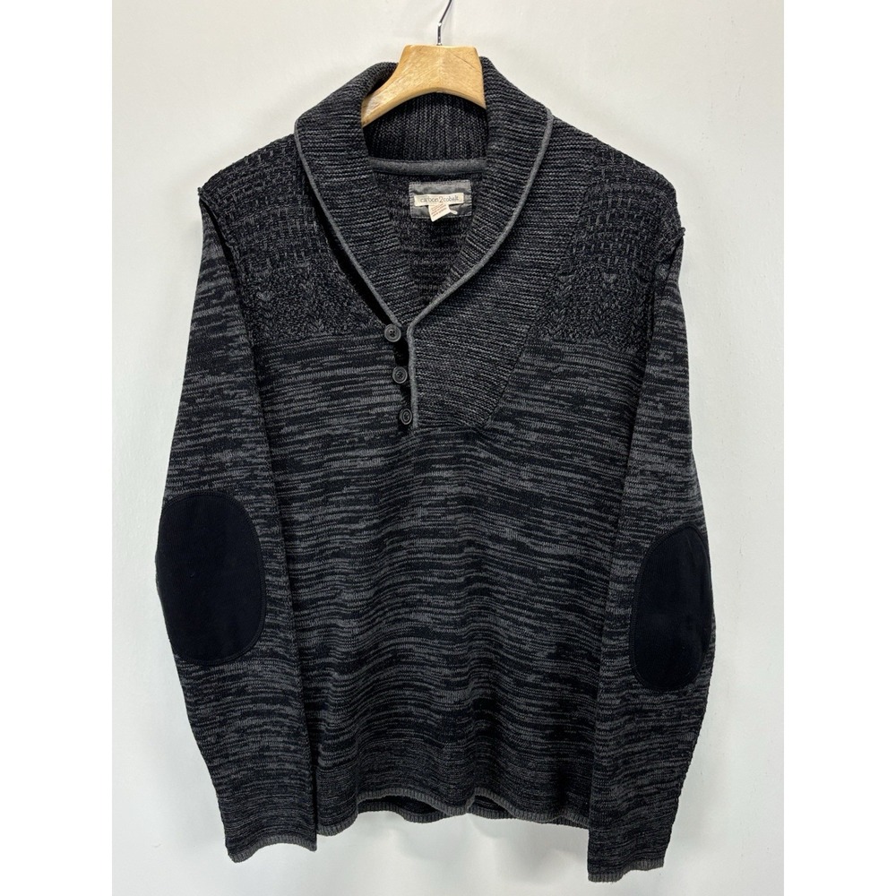 Carbon 2 Cobalt Shawl Collar Sweater Sz Medium Men's Grey Elbow Patches Pullover
